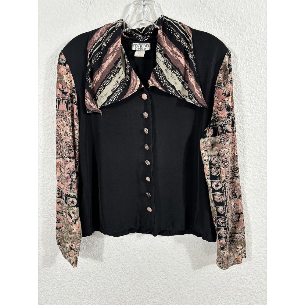 Vintage‎ Maren Petite Shirt Womens Petite Small Black Made in USA Artsy 90s